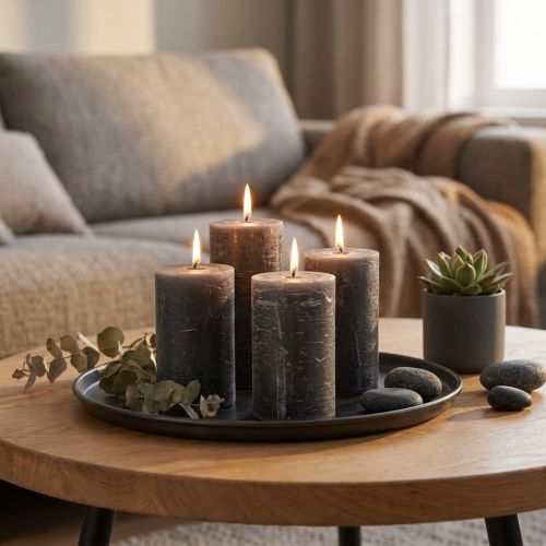 Enfärgade ljus antracit pelarljus 60×80mm 4st | Floristik24.se