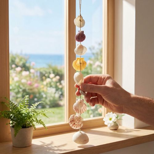 Dekorativ hängare maritim skaldekoration natur Ø5–10cm 70cm | Floristik24.se
