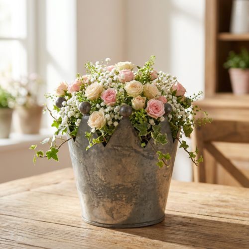Deco krona antik utseende grå metall bordsdekoration Ø12,5cm H12cm | Floristik24.se