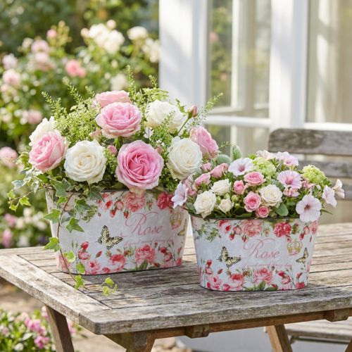 Plantkruka rosor, dekorativt kärl, blombricka 21,5 cm / 18,5 cm set om 2 | Floristik24.se