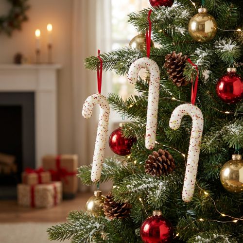 Polkagrishängare vita färgglada glitterdekorationer 30 cm set med 4 delar | Floristik24.se