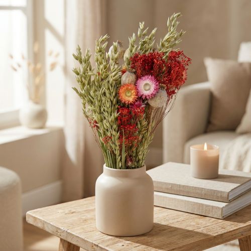 Bukett torkade blommor Bukett ängsblommor Röd H50cm 150g | Floristik24.se
