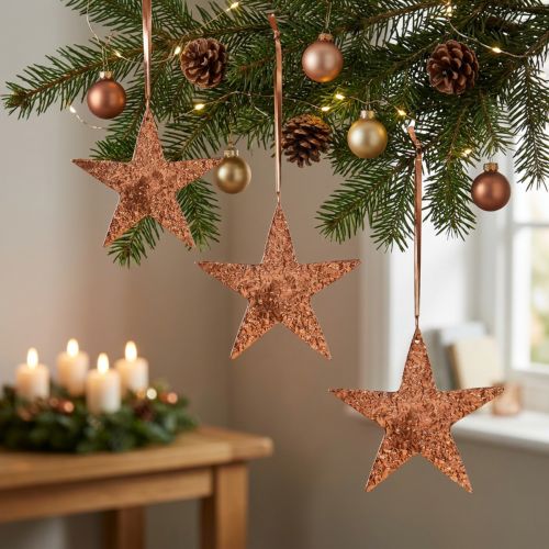 Dekorativ stjärna att hänga, adventsdekoration, metallhängen kopparfärgade 12 × 13cm 3st | Floristik24.se
