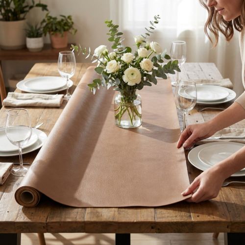 Artikel Bordslöpare i brunt dekorativt läder i konstläder 33cm×1,35m
