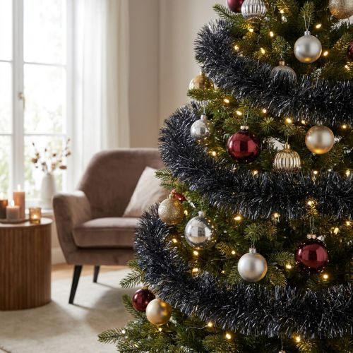 Artikel Tinsel girlander julgran i svart 270cm 2st