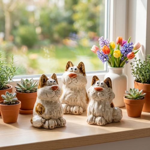 Artikel Dekorativa kattfigurer i keramik, roliga djurfigurer för vardagsrumsdekoration, 8 cm, 4 stycken