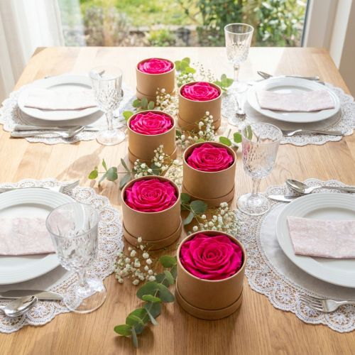 Artikel Konserverade rosdekorationer, riktiga blommor för bordsdekoration, unika och hållbara blommor, 5 cm, 6 stycken