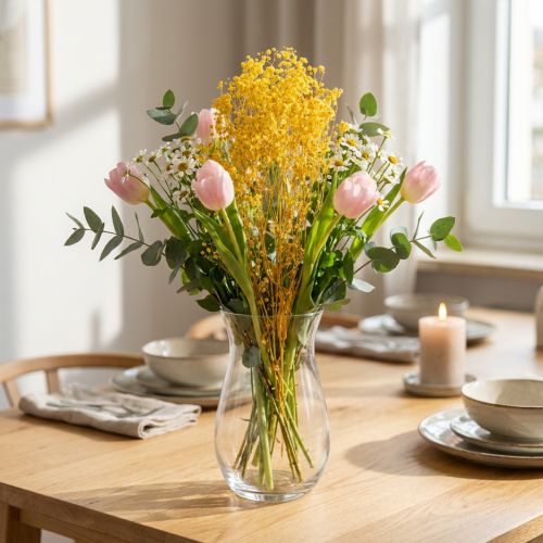 Artikel Torkad blombukett med baby's breath. Dekorativa blommande grenar lämpliga för säsongsbetonade bordsdekorationer. 70 cm