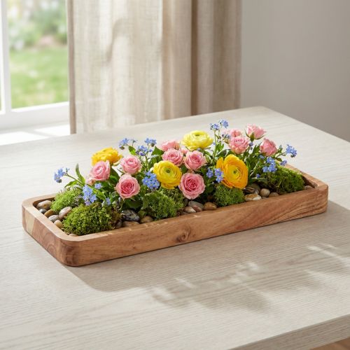 Dekorativ avlång bricka, akaciaträ, naturlig finish, 40×15 cm | Floristik24.se