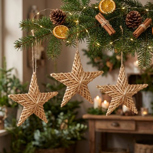 Dekorativa rottingstjärnor hängande 19 cm 3-delat set juldekoration | Floristik24.se