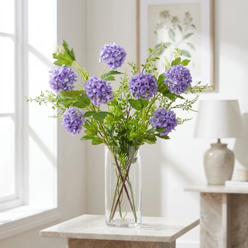Snöboll konstgjorda blommor lila blomma 5 skärmar L78cm 2st | Floristik24.se