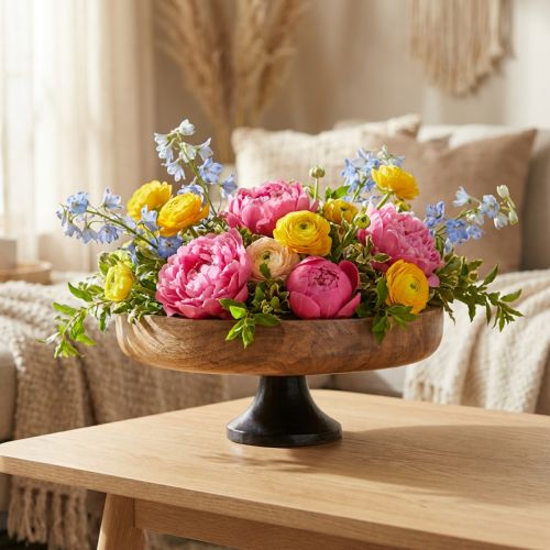 Träskål med bas dekorativ skål trä natursvart Ø25cm | Floristik24.se