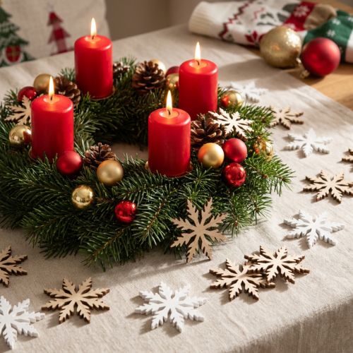 Snowflake dekorativa shakers vit naturträ Ø3cm 48 st | Floristik24.se