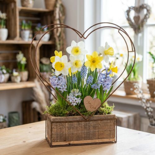 Växtlåda trähjärta dekorativ rost H41cm/39cm set om 2 | Floristik24.se