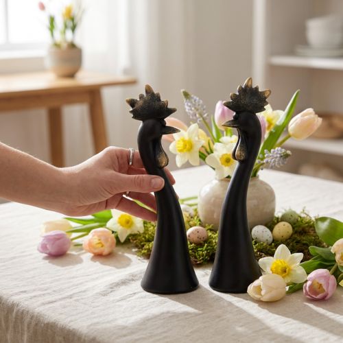 Påskdekoration kycklingdekoration tupp svart guld H19cm 2 st | Floristik24.se