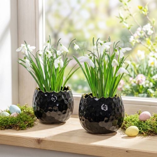 Äggformad blomkruka i keramik, svart, Ø10 cm, H8 cm, 2 stycken | Floristik24.se