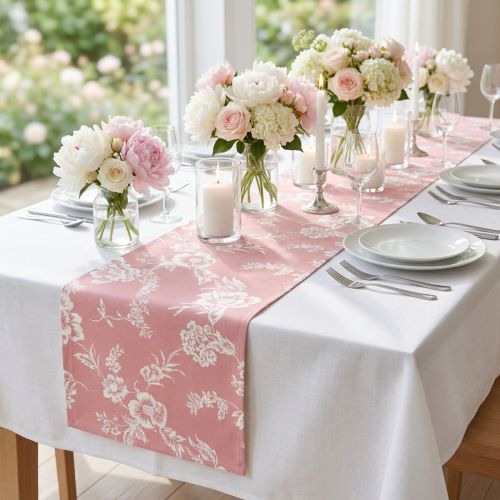 Bordsband blommönster bordslöpare bomullsrosa 15cm 3m | Floristik24.se
