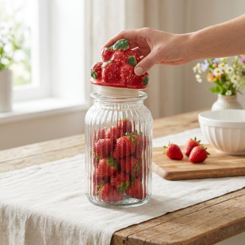 Artikel Godisburk keramiskt lock jordgubbe Ø10,5cm H26cm