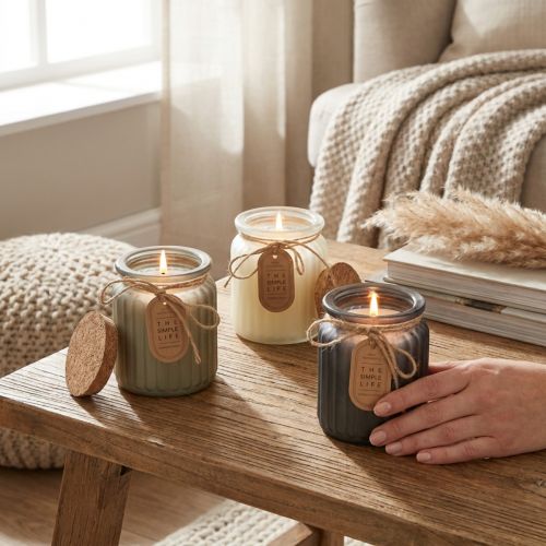Doftljus i glas sandelträ korklock H9cm 3st | Floristik24.se