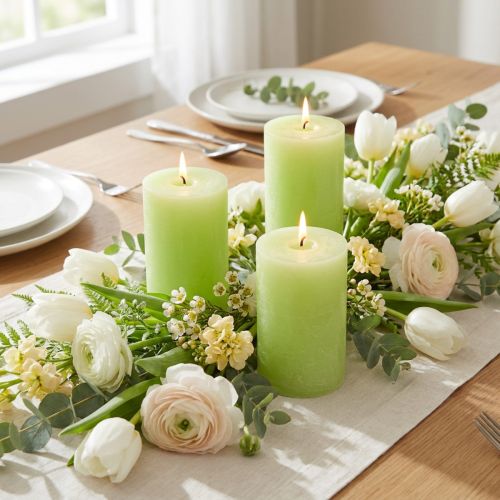 Limegröna pelarljus, genomfärgade, 60x100mm, bröllopsdekoration, vårdekoration, set om 4 | Floristik24.se