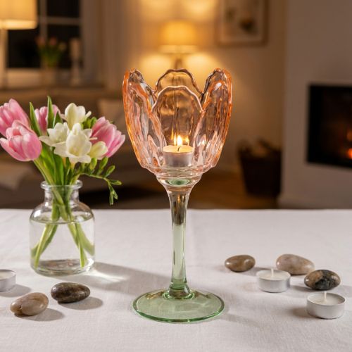 Tulpanformad värmeljushållare i glas, vintagestil, romantisk heminredning, 20 cm | Floristik24.se