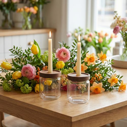 Ljusstake i glas, pinne, ljusstake, dekorativt glas, H11cm, Ø9cm, 2 st | Floristik24.se
