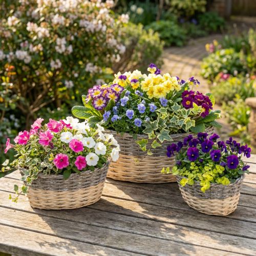 Flätad korg för plantering Plantskål L29/33/38cm set om 3 | Floristik24.se