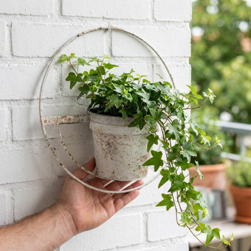 Blomkruka shabby chic väggdekoration vit metall med upphängning Ø37cm | Floristik24.se