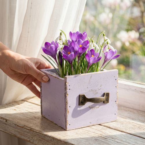 Låda Shabby Chic Deco Trä Lila Spring Deco 12,5×12,5×10cm | Floristik24.se