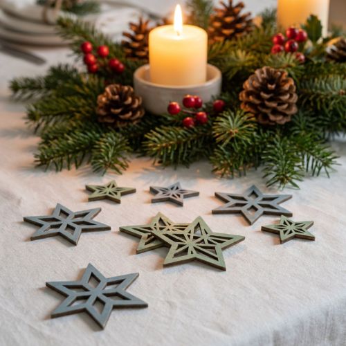 Deco stars träblå, gröna trästjärnor Jul 4cm mix 36st | Floristik24.se