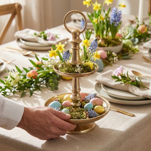Mini etagere metalldekor guld matt 2-vånings bordsdekoration H22cm | Floristik24.se