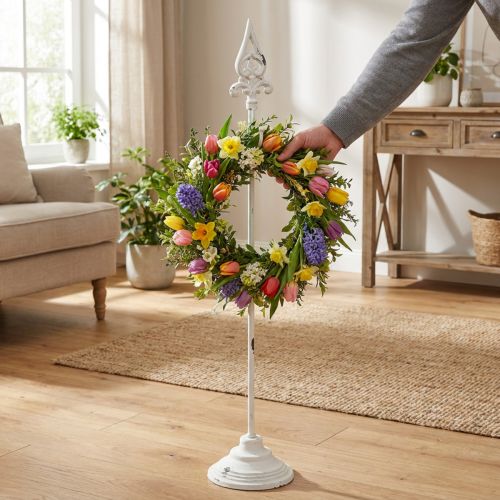 Kranshållare vit shabby chic kransställ 1 krok H76cm | Floristik24.se