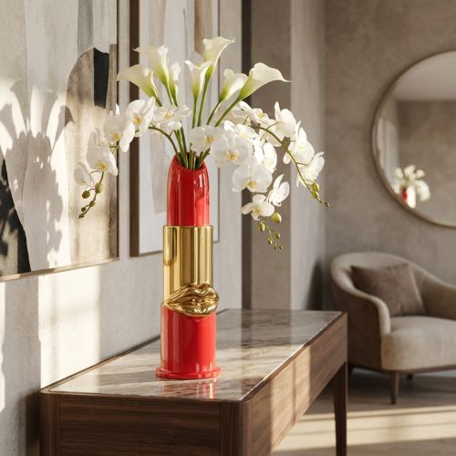 Artikel Dekorativ vas med läppstiftsdesign för konstgjorda blommor med långa stjälkar, 38 cm