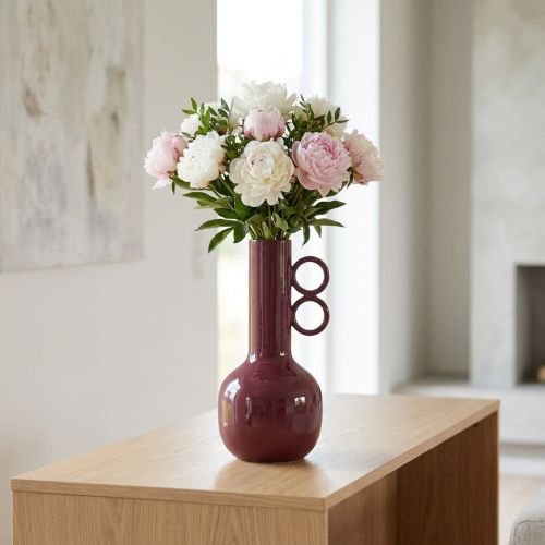 Modern, konstnärlig vas med lång hals och runda handtag för eleganta inredningar, 24 cm | Floristik24.se
