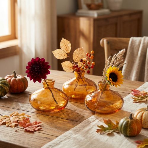 Miniglasvaser, lökformade, platta, i orange, Ø9 cm, 6 stycken | Floristik24.se