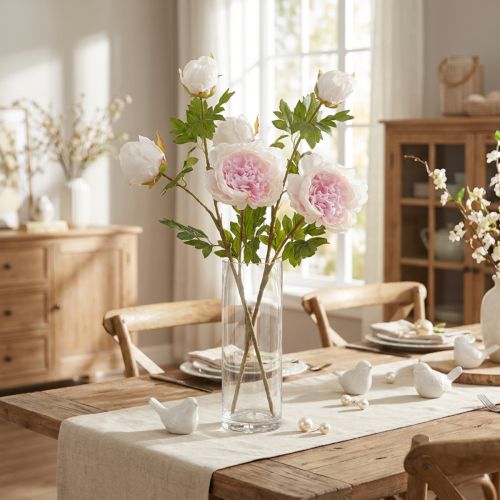 Dekoration Pioner Rosa 3 Blommor Lång Stjälk L80cm 2st | Floristik24.se
