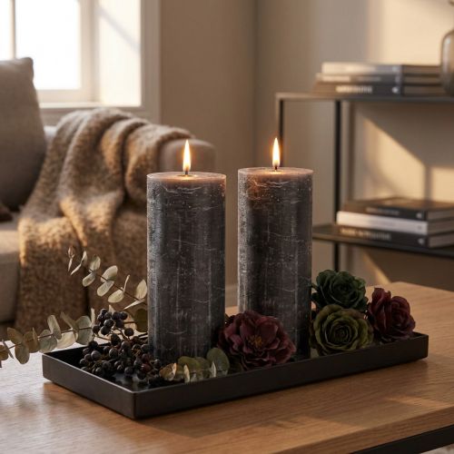 Eleganta antracitfärgade pelarljus 85x200mm - Rustik design, lång brinntid, set om 2 för snygg dekoration | Floristik24.se