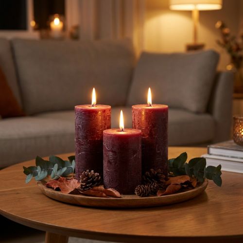 Set med 4 vinröda pelarljus, enfärgade, 70x120mm - Dekorativa ljus för hemmiljö och välbefinnande | Floristik24.se