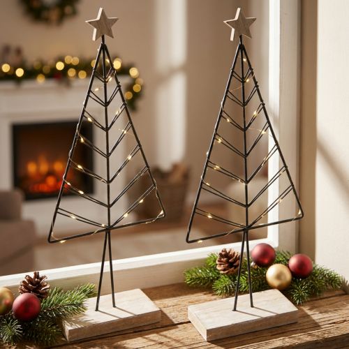 Artikel Mini julgran metall trä svart natur 28cm 2st