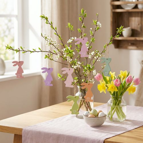 Påskhare dekoration hängande dekoration trä Påsk dekoration pastell 10cm 10st | Floristik24.se