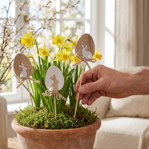 Artikel Blomplugg Påskdekoration träägg med kanin natur 5×7cm 12 st