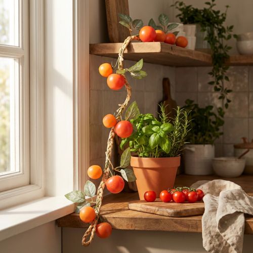 Konstgjord tomatgirlang, dekorativ vinranka, naturtroget vardagsrumsdekor, 135 cm | Floristik24.se