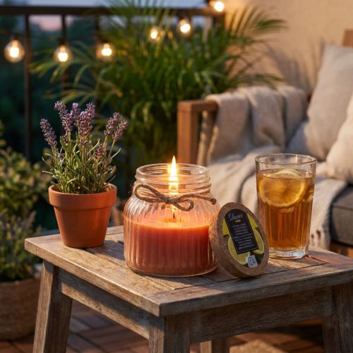 Doftljus i glaskork citronella ljus brunt H11,5cm | Floristik24.se