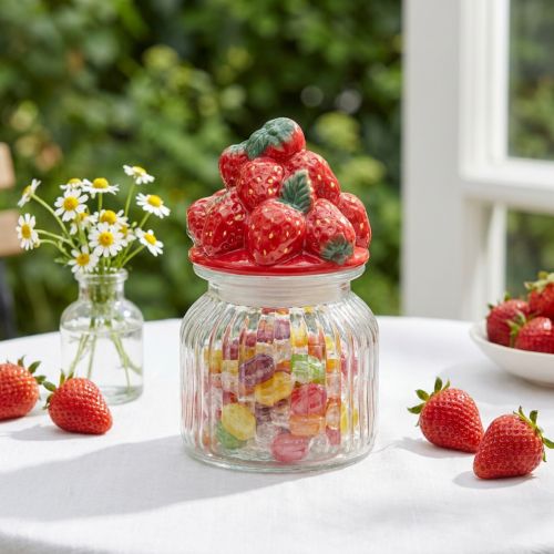 Godisburk med lock jordgubbskaksburk Ø11cm H18cm | Floristik24.se