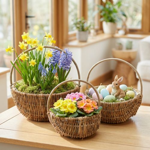 Artikel 3-delat set med pilkorg, naturliga färger med handtag, vintage växtkorgar Ø32/28/22cm, dekorativ korg, presentkorg, påskkorg
