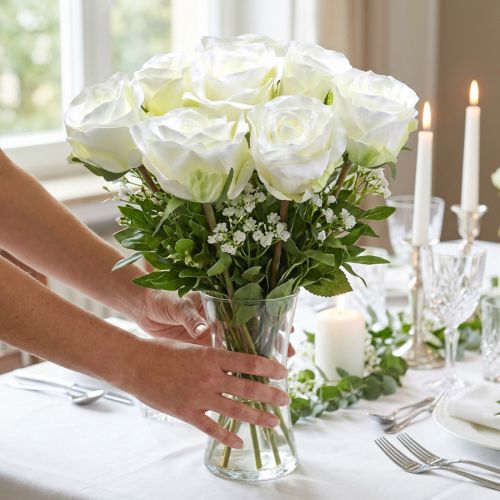 Dekorativa rosa sidenblommor i ett gäng kräm 36cm 8 st | Floristik24.se