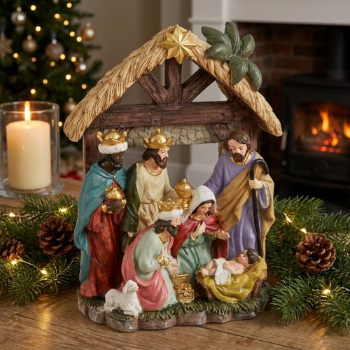 Julkrubba med figurer Julkrubba 15,5×7×20cm | Floristik24.se