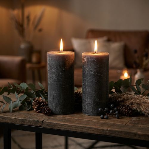 Enfärgade ljus antracit pelarljus 85×150mm 2st | Floristik24.se