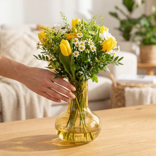 Vas gul glasvas lökformad blomvas glas Ø10,5cm H15cm | Floristik24.se