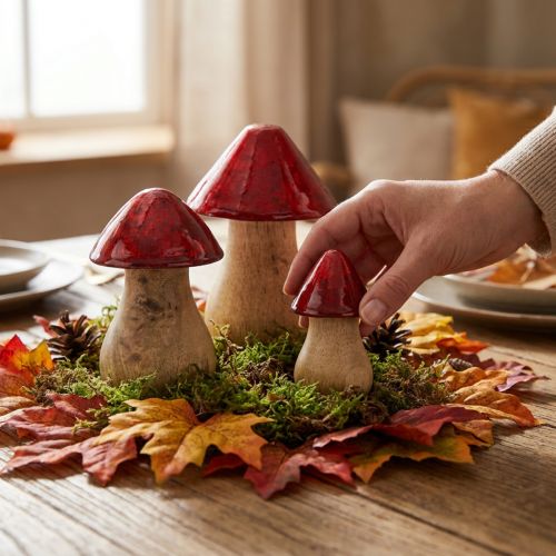 Dekorativa svampar träsvampar rödglans höstdekoration H6/8/10cm set om 3 | Floristik24.se